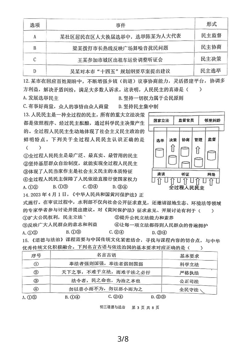 福建省漳州市东盛教育集团2023-2024学年九年级上学期期中道德与法治试卷（pdf版无答案）