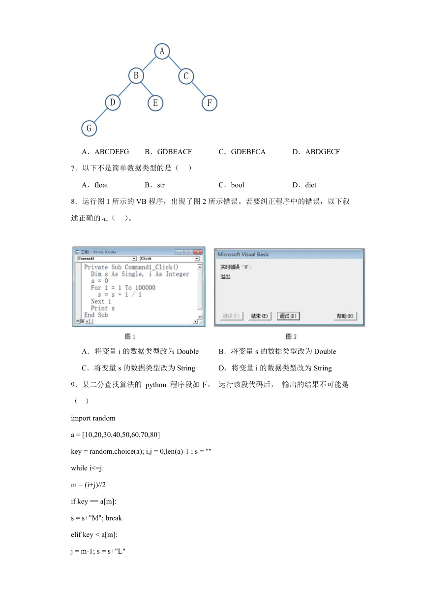 第四章 树 章节测试（含答案） 2023—2024学年高中信息技术浙教版（2019）高中信息技术选修1