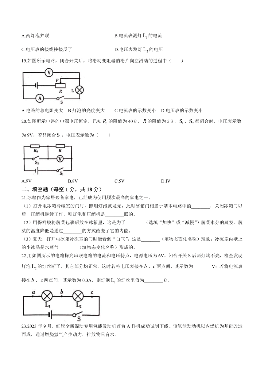 山东省临沂市河东区2023-2024学年九年级上学期期中考试物理试题（含答案）