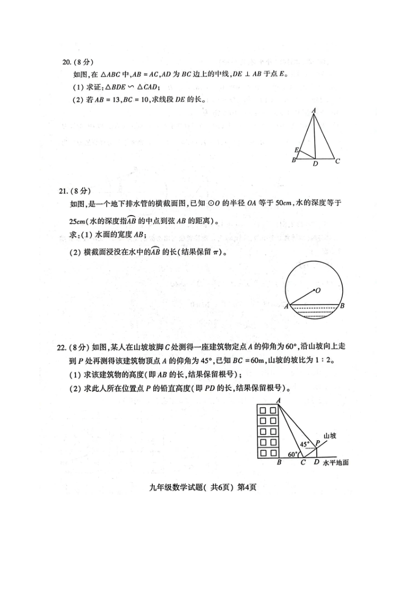 山东省聊城市东昌府区2023-2024学年第一学期期中九年级数学试题(图片版含答案)