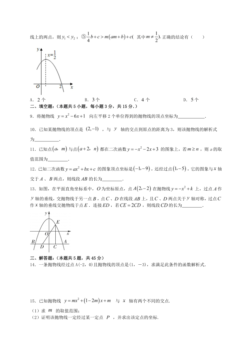 22.1二次函数的图像和性质 同步练习（含答案） 2023-2024学年人教版数学九年级上册