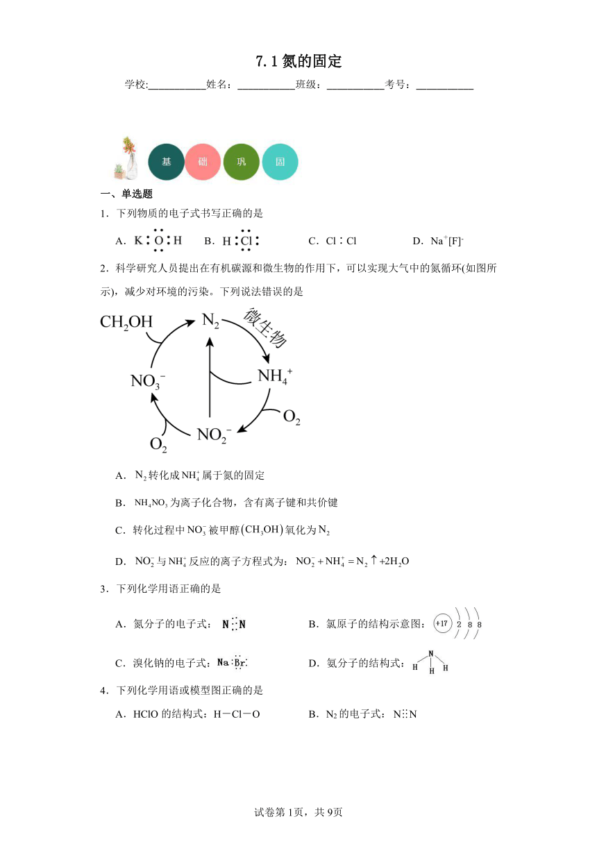 7.1氮的固定分层练习（含解析）2023-2024学年苏教版（2019）高中化学必修第二册