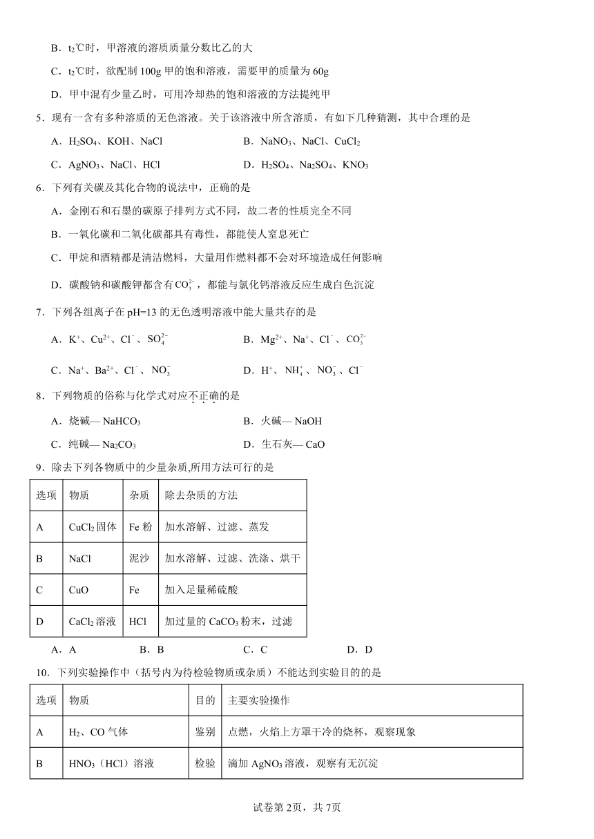 第八单元海水中的化学练习题(含解析)2023-2024学年九年级化学鲁教版下册