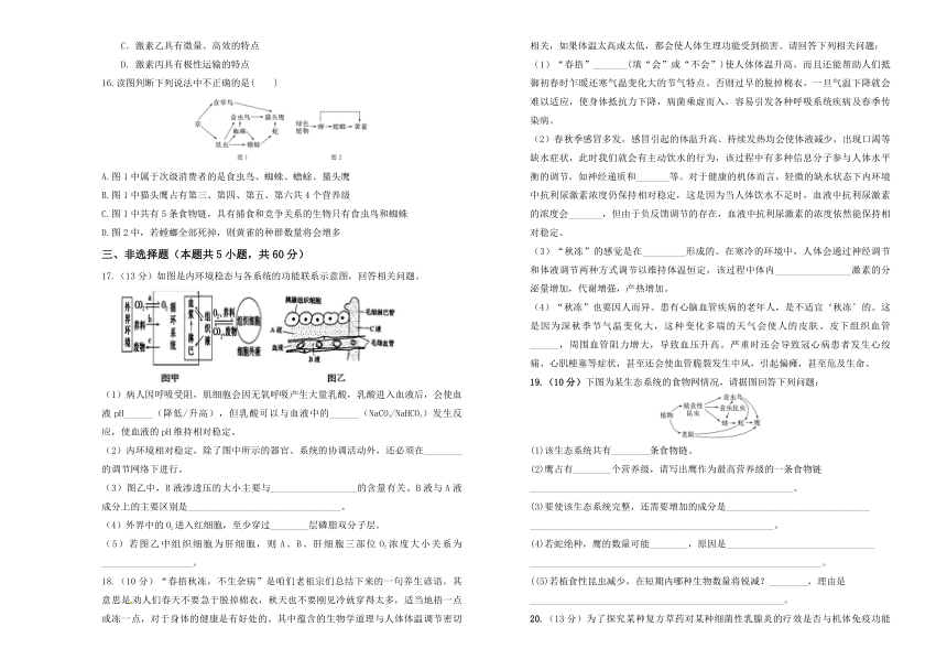 湖南省衡阳市衡阳县第四中学2023-2024学年高二上学期11月期中考试生物学试卷（含解析）