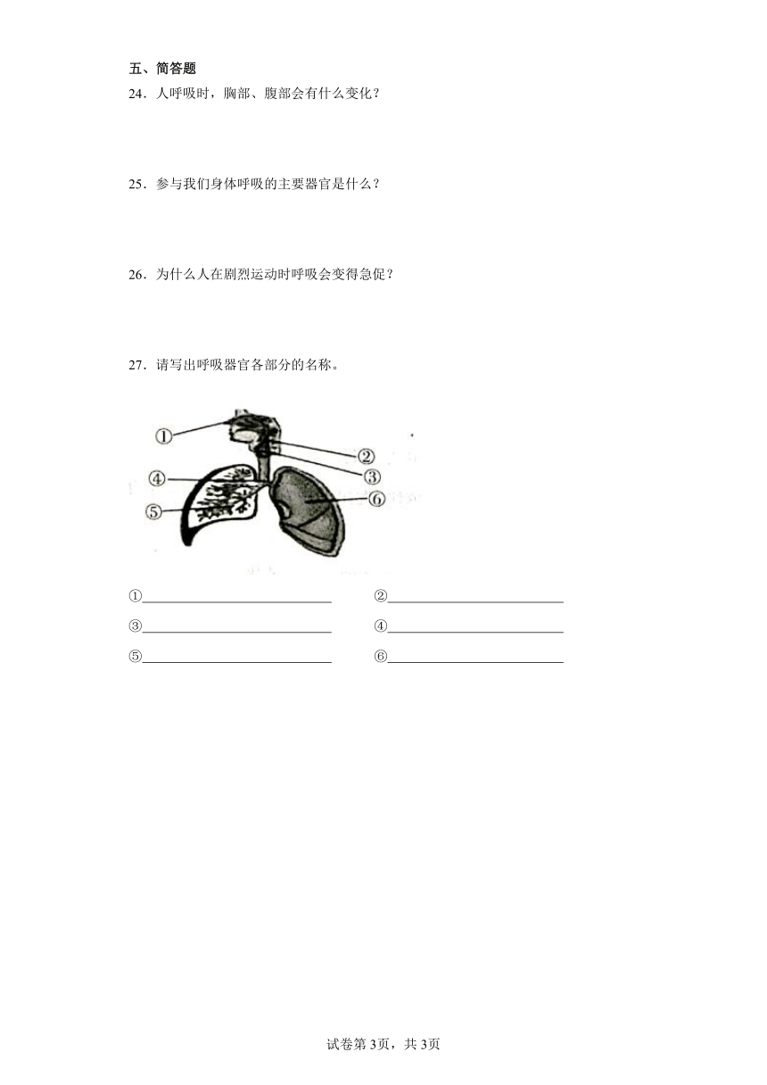 教科版四年级上册科学2.1感受我们的呼吸同步训练（含答案）