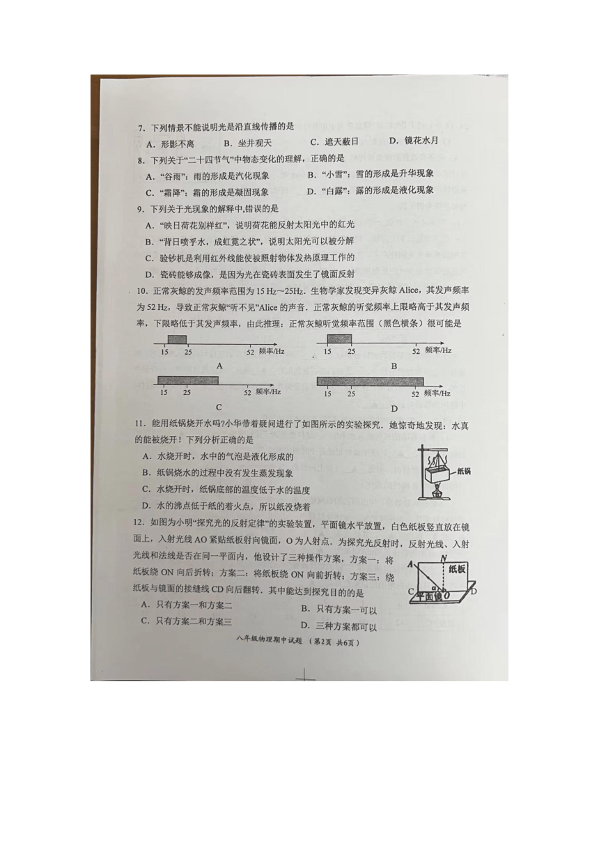江苏省盐城市滨海县2023-2024学年八年级上学期11月期中物理试题（图片版 含答案）