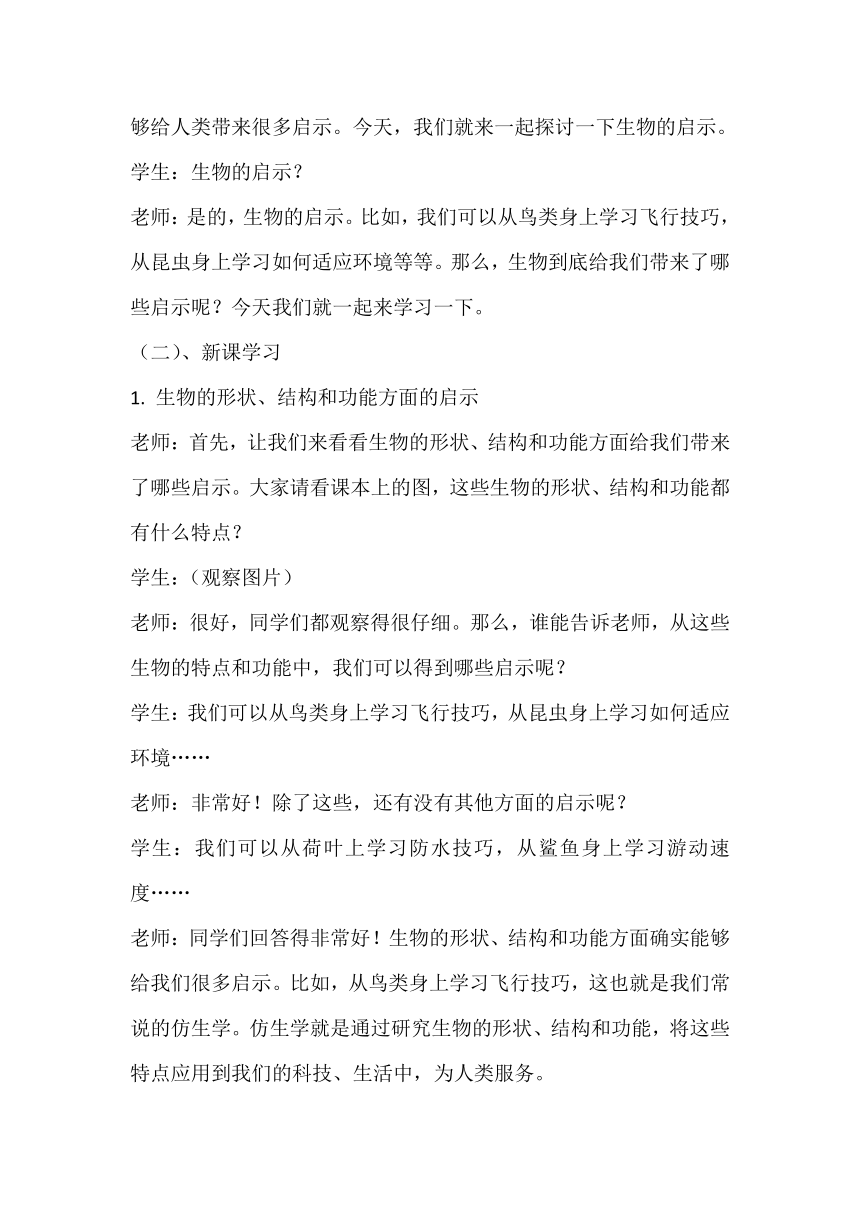 青岛版六三制五年级上册科学第4单元   地球和地表《23. 生物的启示》教学设计