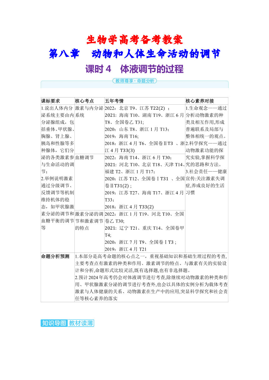 生物学高考备考学案：8-4  体液调节的过程（含答案）