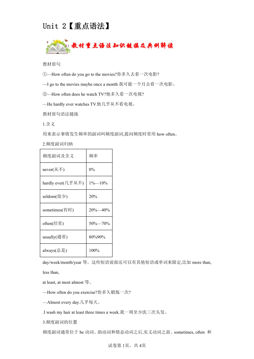 Unit 2 How Often Do You Exercise？ 重点语法讲练（含解析）-21世纪教育网