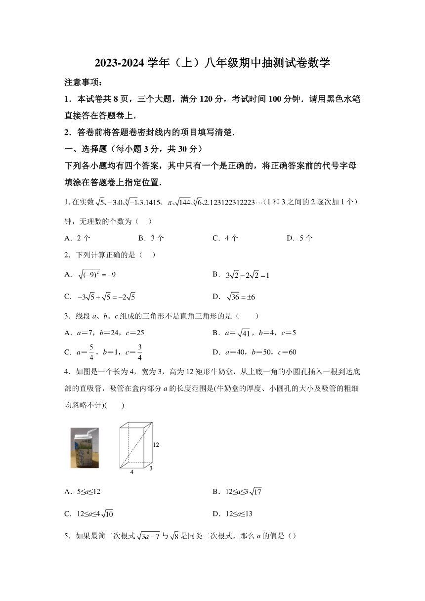 河南省焦作市中站区2023-2024学年八年级上册期中考试数学试题（含解析）