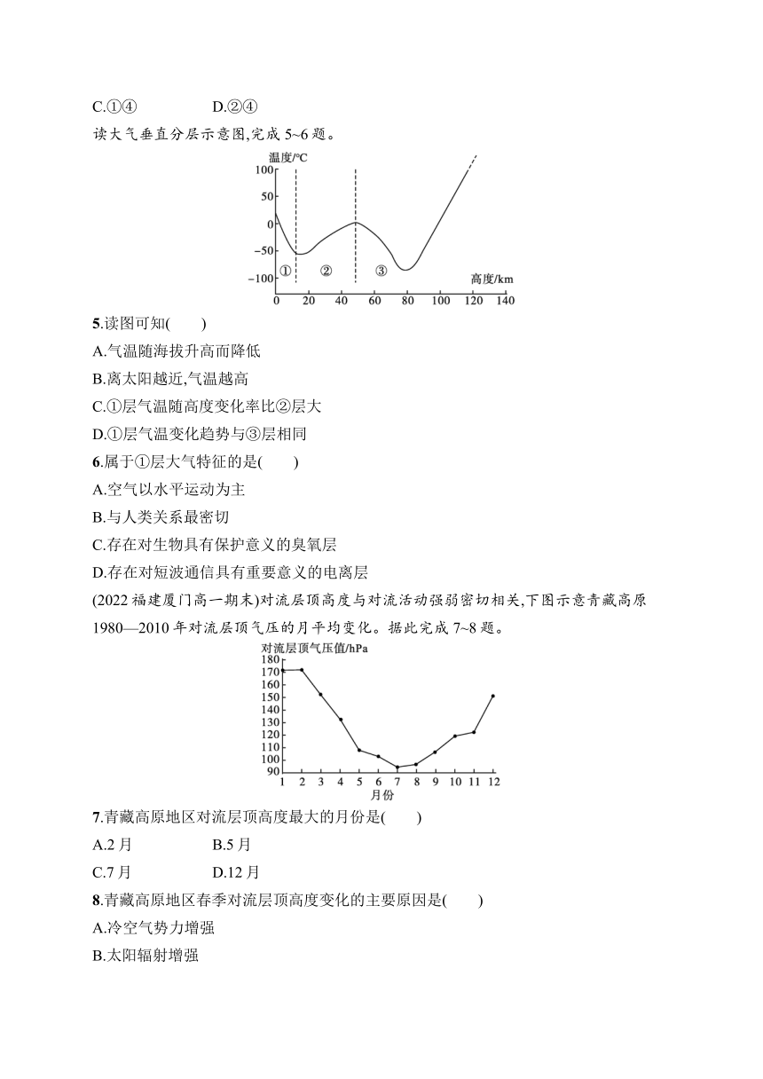 2023-2024学年高中地理人教版2019必修第一册课后习题 第2章 地球上的大气 第1节 大气的组成和垂直分层（含答案）