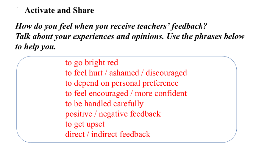 北师大版（2019）  选择性必修第一册  Unit 1 Relationships  Lesson 2 How Do We Like Teachers' Feed back课件（22张PPT）