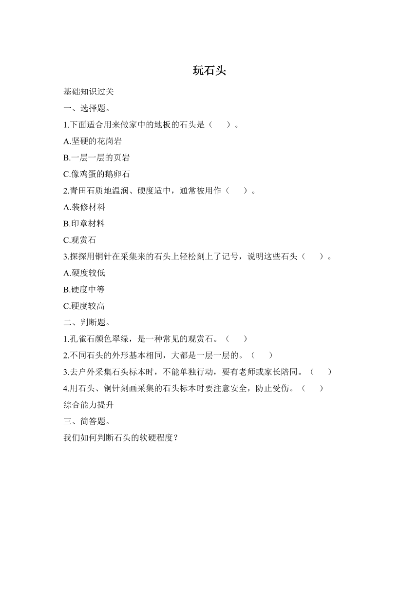 科学大象版（2017秋）四年级上册同步练习：2.1 玩石头（含答案）