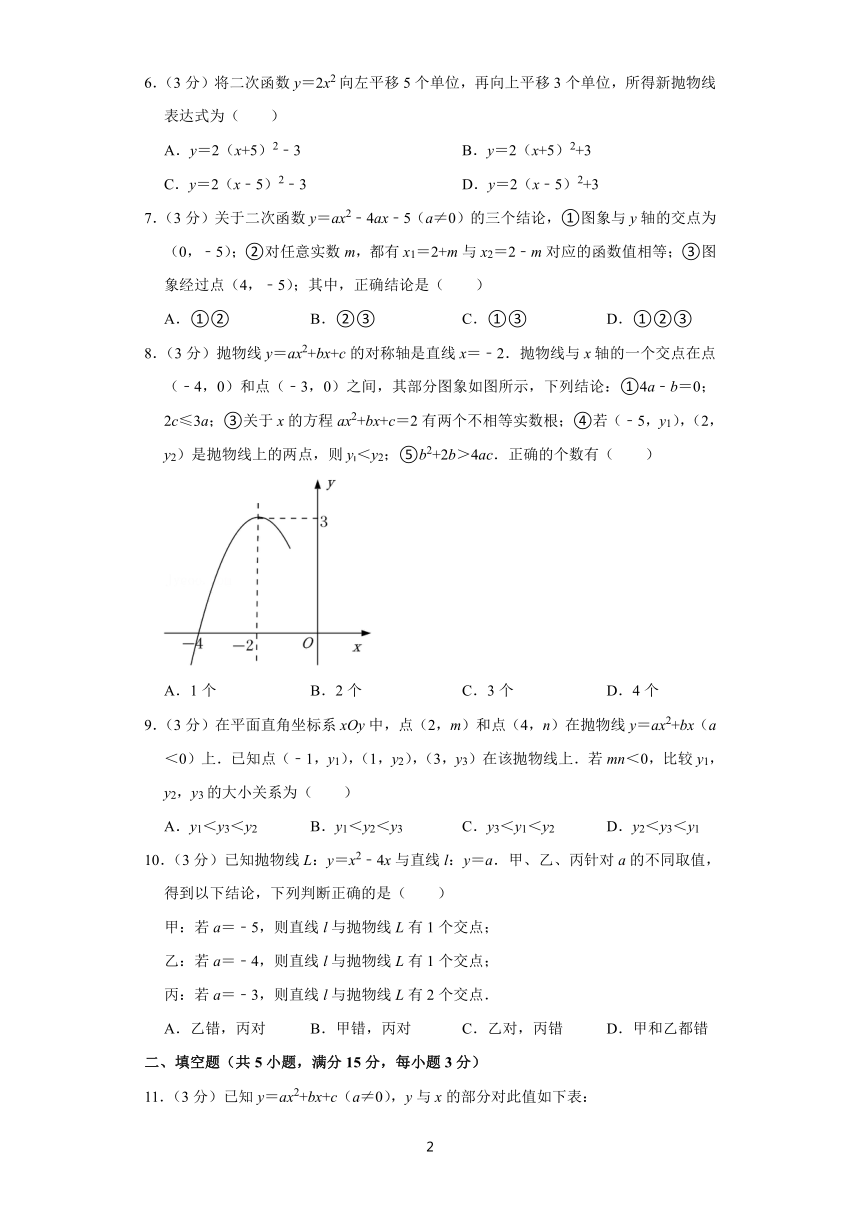 人教版数学九年级上册第22章二次函数单元测试（含答案）