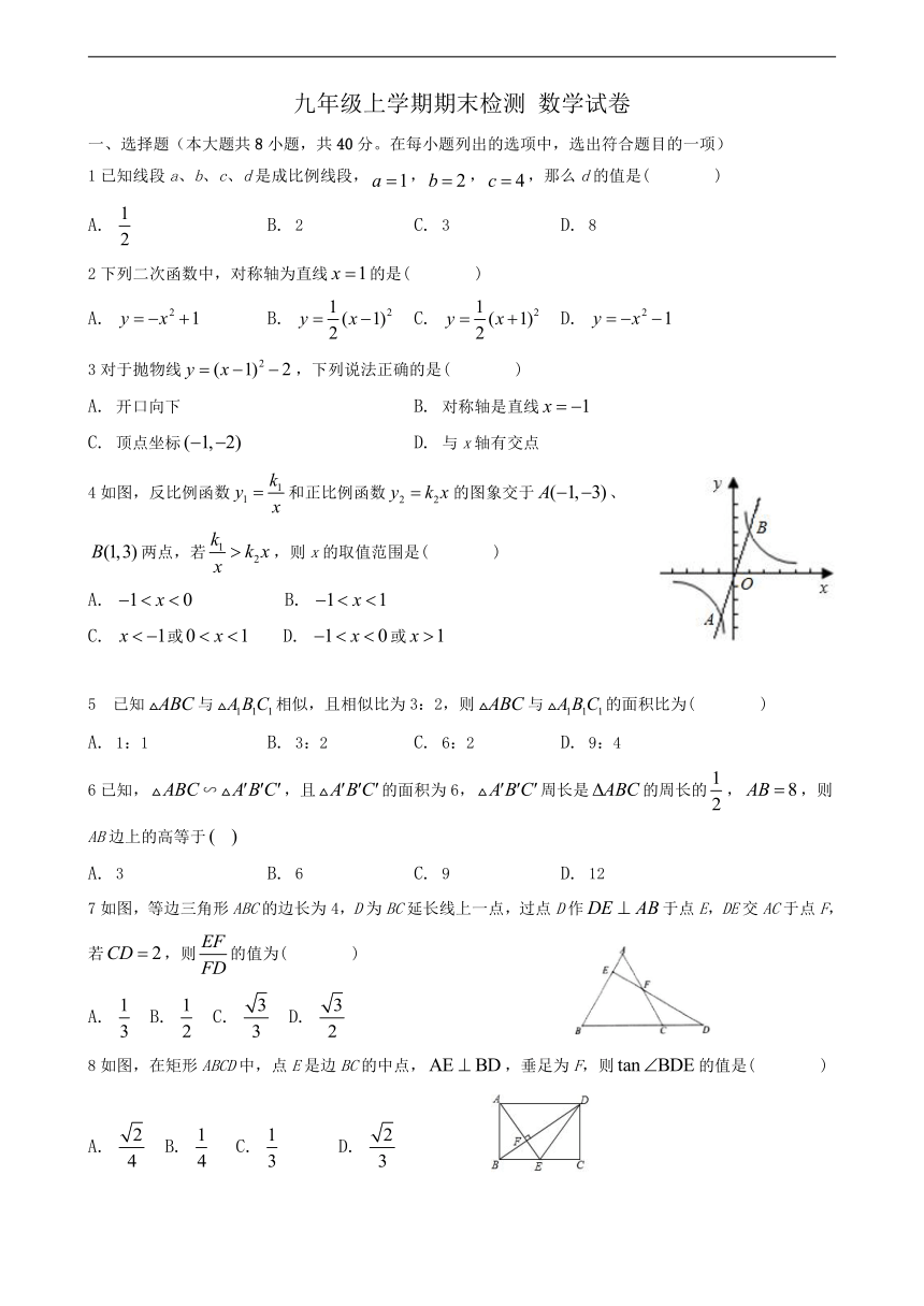 2023-2024学年沪科版数学九年级上学期期末检测题（无答案）