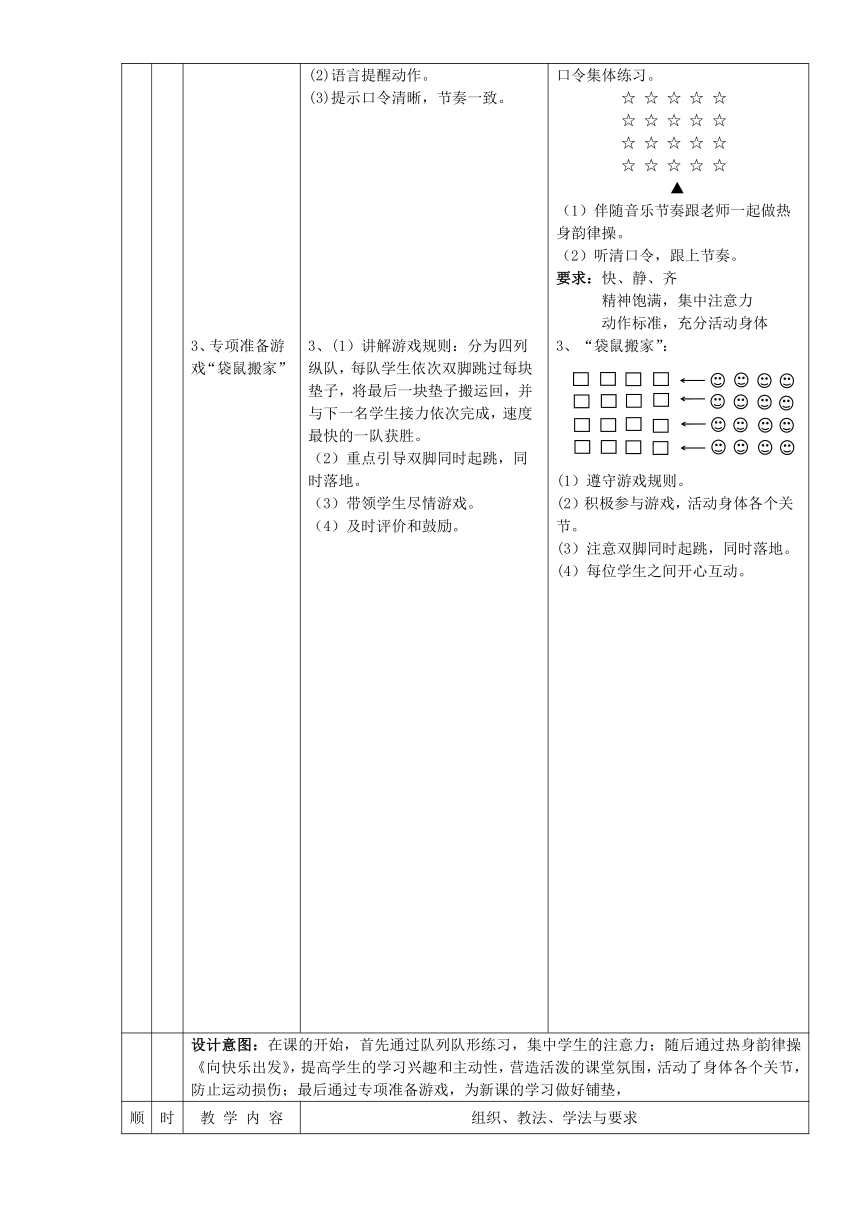 人教版 二、 立定跳远 教学设计（表格式）