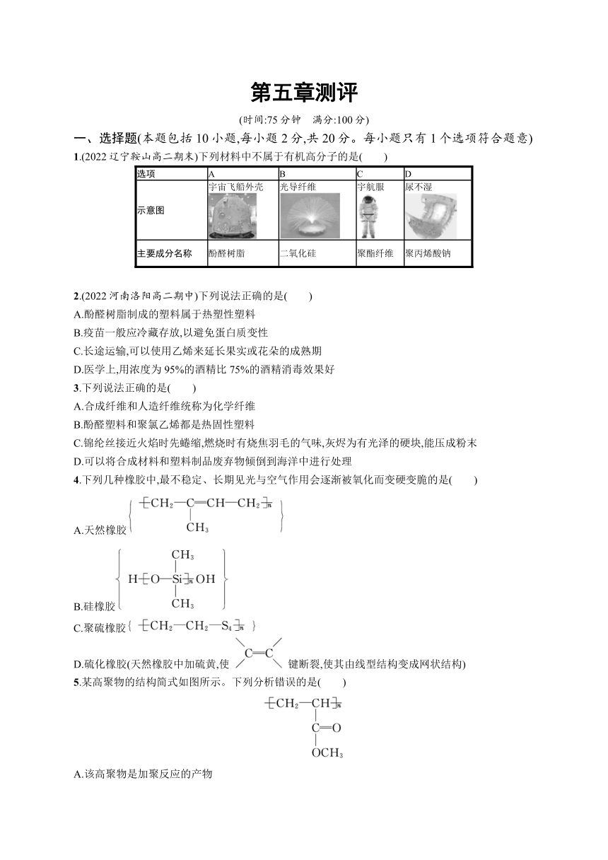 2023-2024学年高中化学人教版2019选择性必修3课后习题 章末测评卷 第五章测评（含答案）