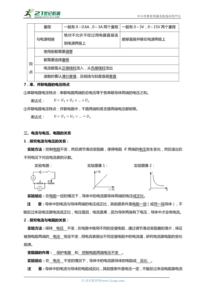 浙教版初中科学八上复习讲义——第14电压与欧姆定律（学生版+答案附后）