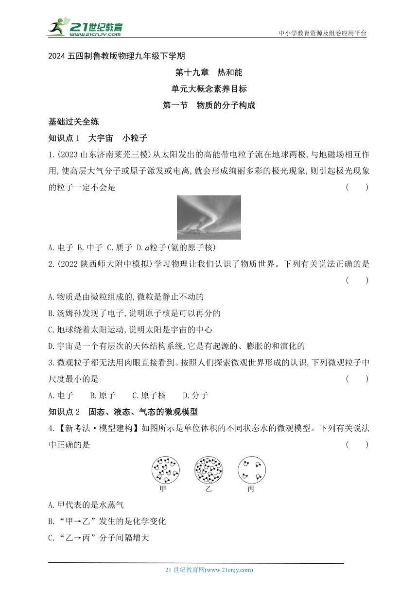 2024五四制鲁教版物理九年级下学期课时练--第一节　物质的分子构成（有解析）