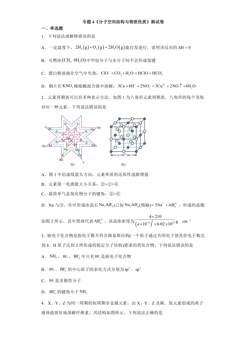 专题4 分子空间结构与物质性质 测试卷（含解析）2023-2024学年高二下学期化学苏教版（2019）选择性必修2