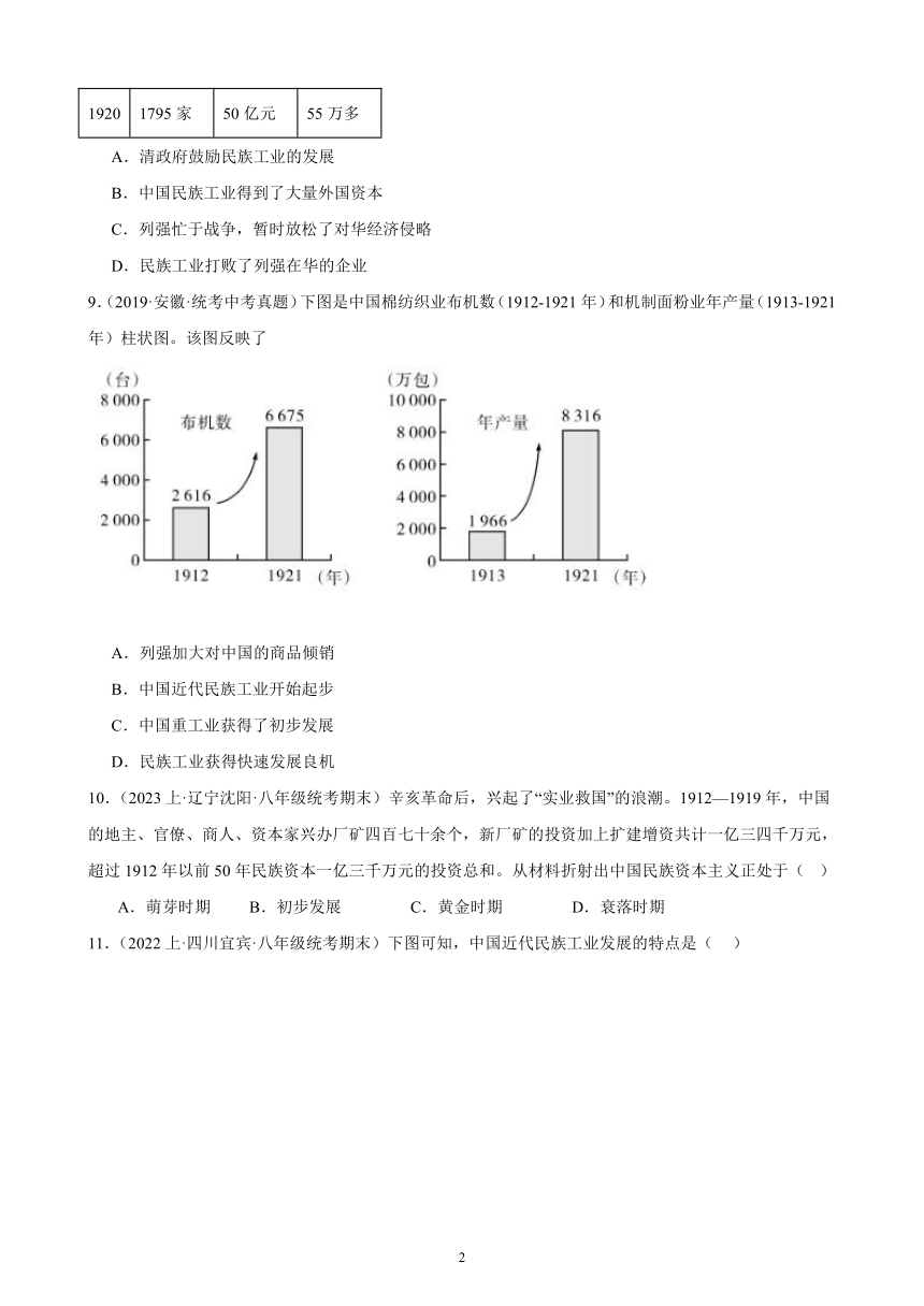 第八单元 近代经济、社会生活与教育文化事业的发展 综合复习题 （辽宁地区适用）（含解析）2023－2024学年上学期部编版历史八年级上册