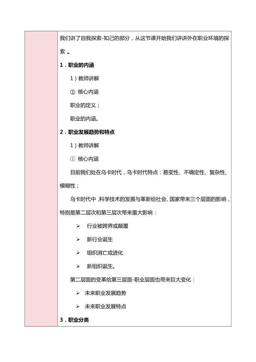 第六单元 职业世界概述  教案（表格式）《职业生涯规划（第三版）》（高教版）