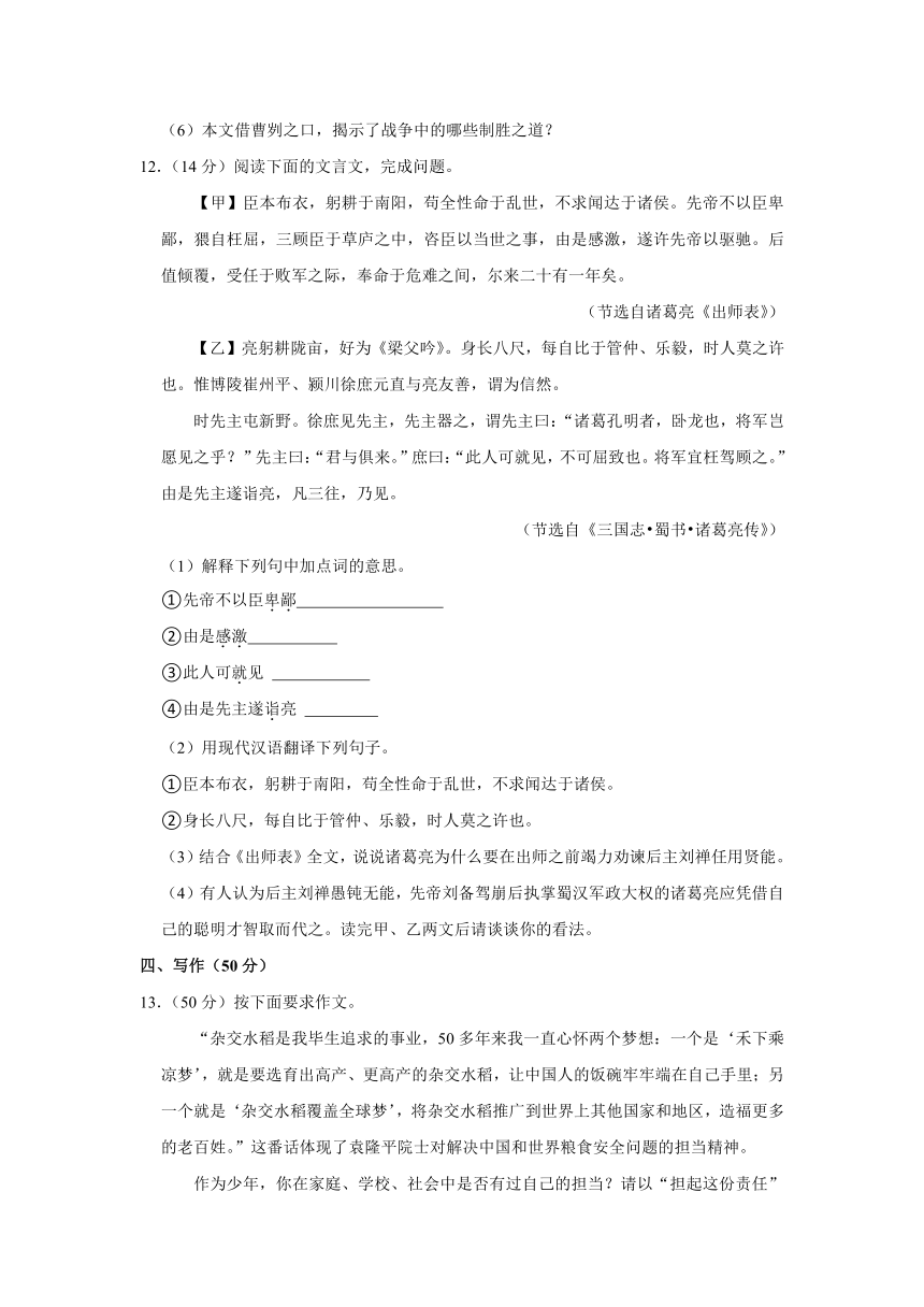 部编版九年级下册《第六单元》2023年单元测试卷（含解析）