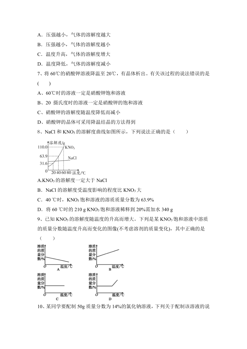 2023—2024学年人教化学九年级下册第9单元 溶液 达标题(含答案)