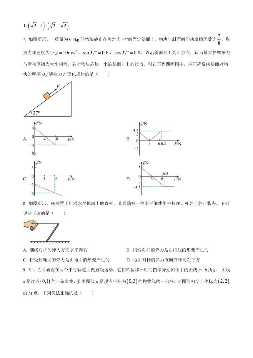 四川省百分智名校2023-2024学年高一上学期期中联合学业质量检测物理试卷（含答案）