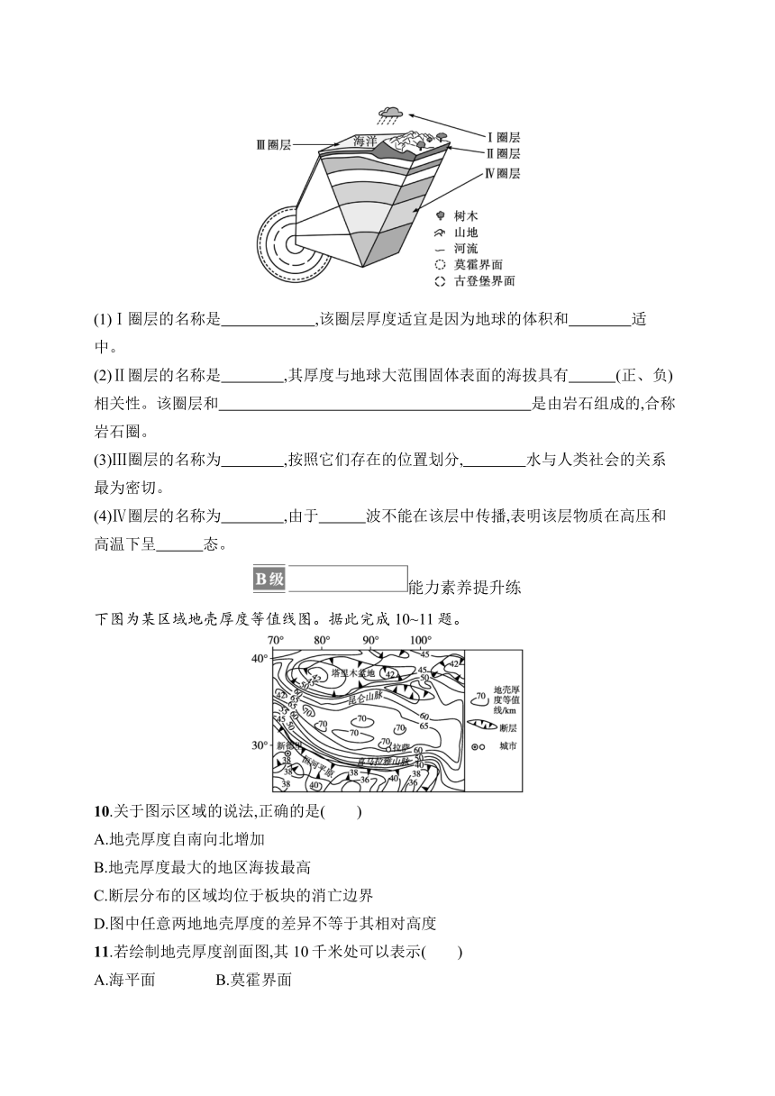 2023-2024学年高中地理人教版2019必修第一册课后习题 第1章 宇宙中的地球 第4节 地球的圈层结构（含答案）
