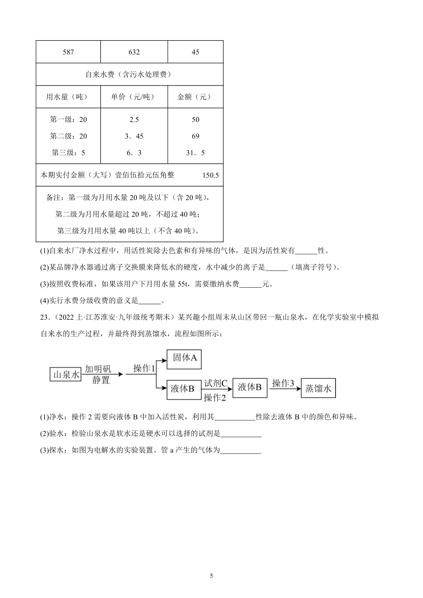 第四单元 自然界的水 综合复习题(含解析)（江苏地区适用）——2023-2024学年人教版化学九年级上册