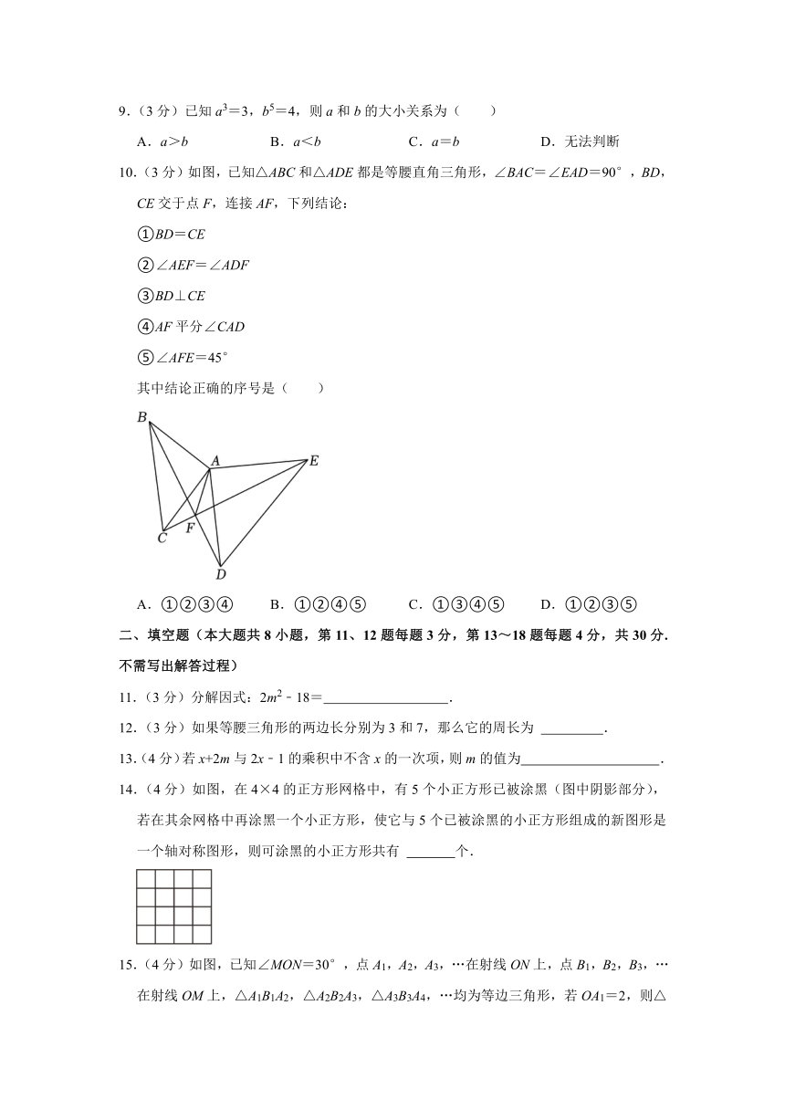 江苏省南通市如东县2023-2024学年八年级上学期期中数学试卷（含解析）