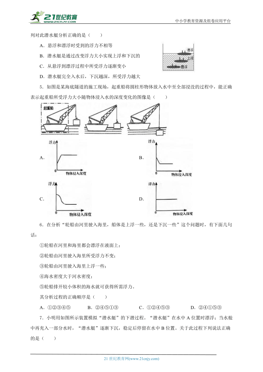 浙教版八年级上册科学期末题型复习-浮沉条件应用（含答案）