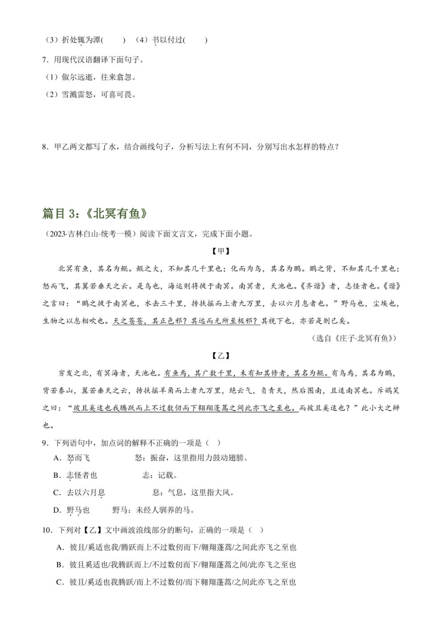 2024年中考语文复习专题18 八下课标文言文复习 专练（PDF版学生版+解析版）