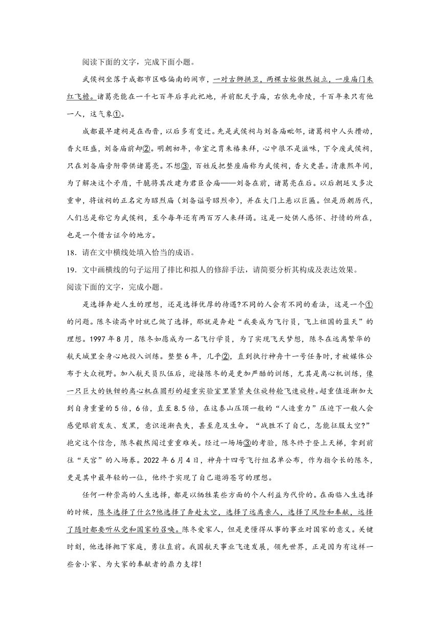 2024届高考语文复习：语用试题专练排比的构成及表达效果（含解析）