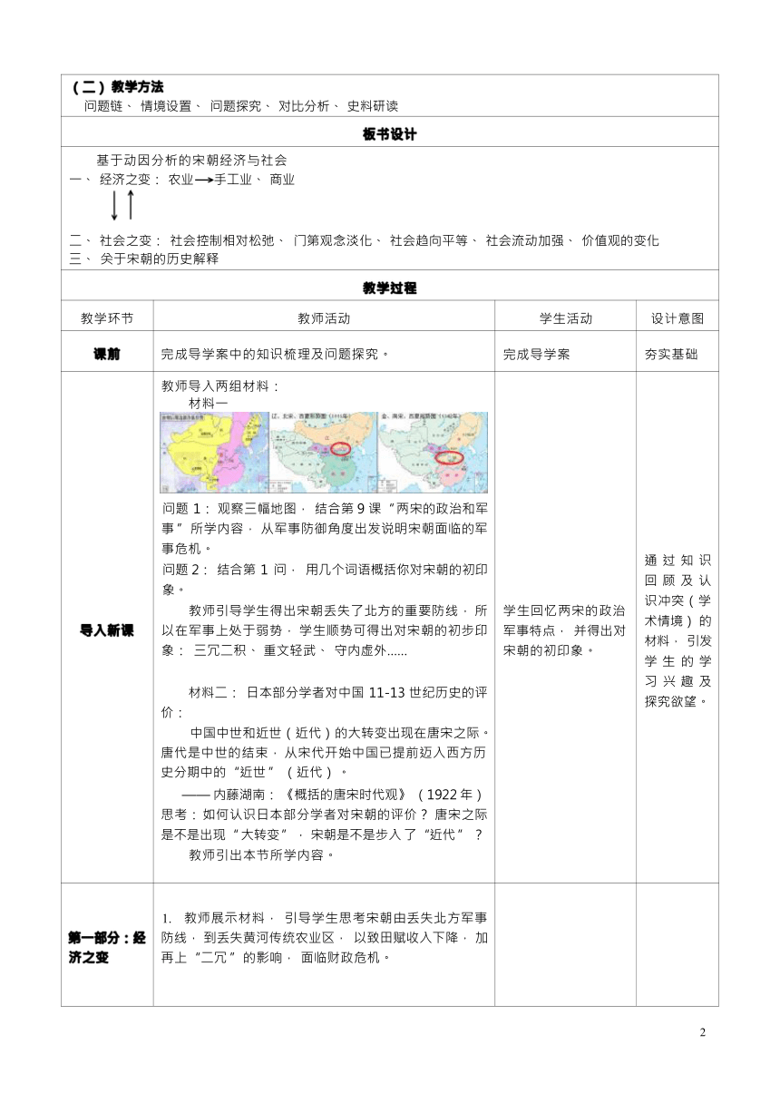 纲要上 一轮复习 基于动因分析的宋朝经济与社会 教学设计（表格式）