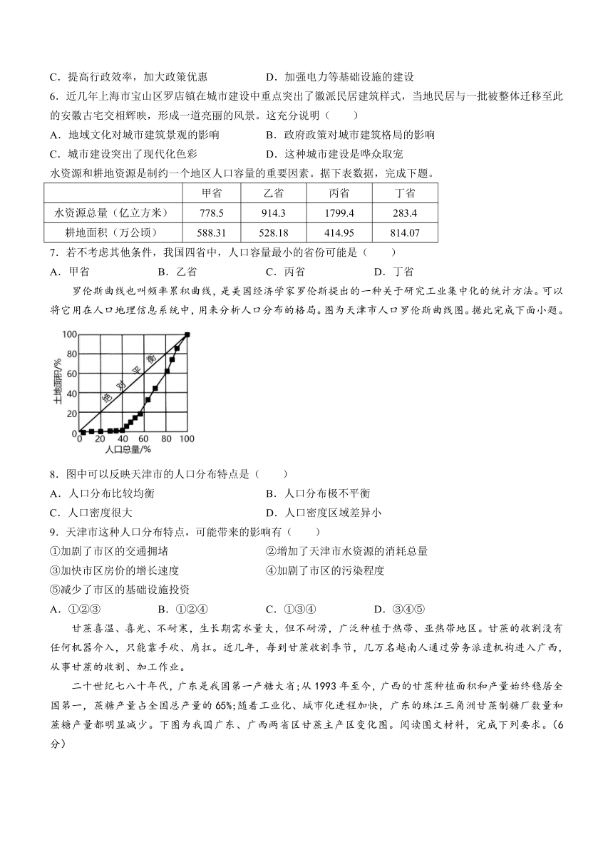 上海中学东校2023-2024学年高二上学期中期素质评估地理等级考试卷(PDF版无答案)