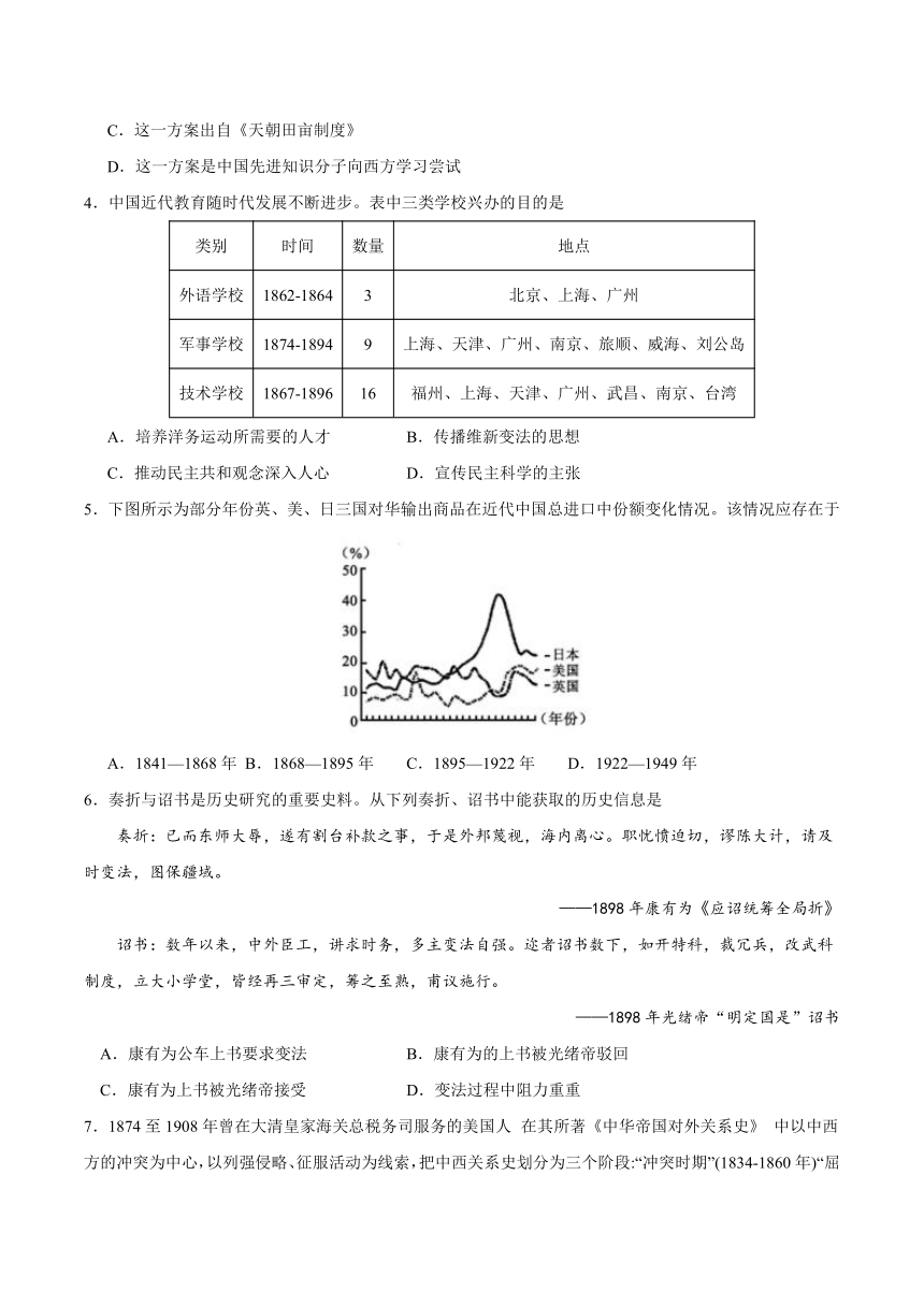 安徽省合肥市校2023-2024学年八年级历史上学期期末考复习测试卷（含解析）