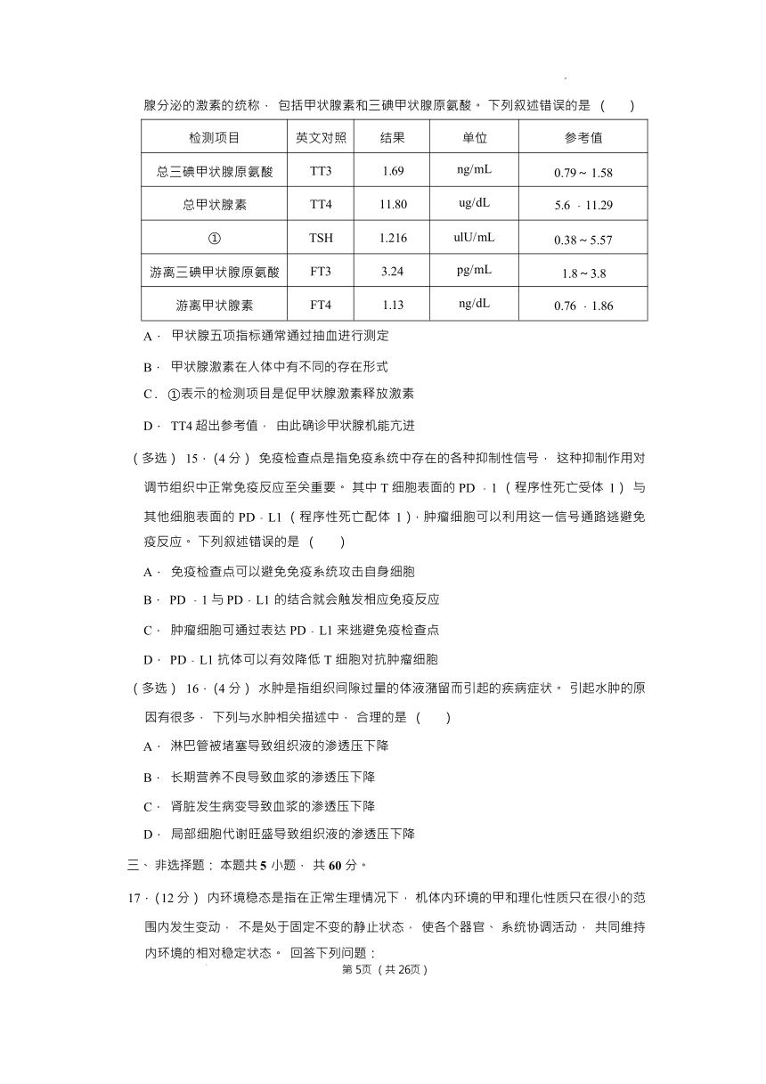 江西省鹰潭市2023-2024学年高二上学期11月期中生物试题（Word版含解析）