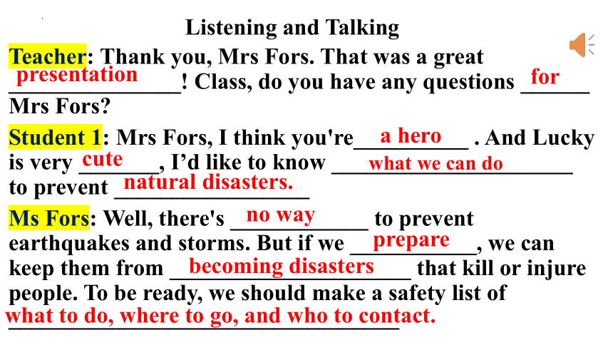 人教版（2019）必修 第一册Unit 4 Natural disasters Listening and Talking 课件(共12张PPT)