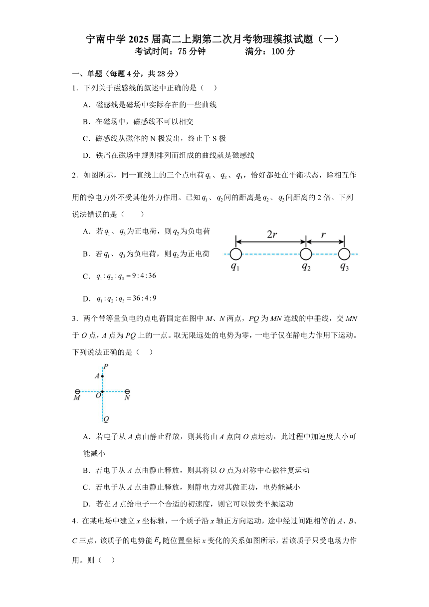 四川省凉山州宁南中学2023-2024学年高二上学期第二次月考物理模拟试题（一）（附解析）