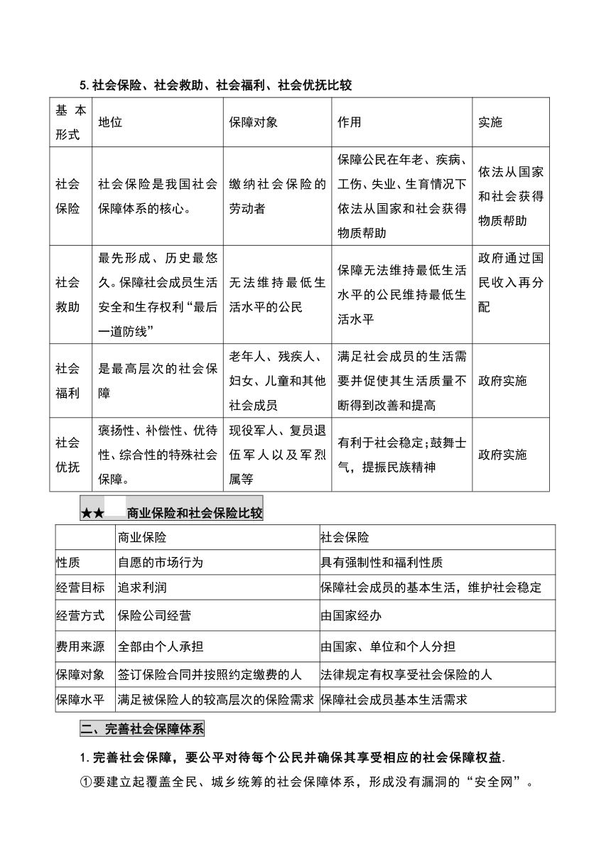 4.2我国的社会保障 学案2023-2024学年高中政治《经济与社会》统编版必修2