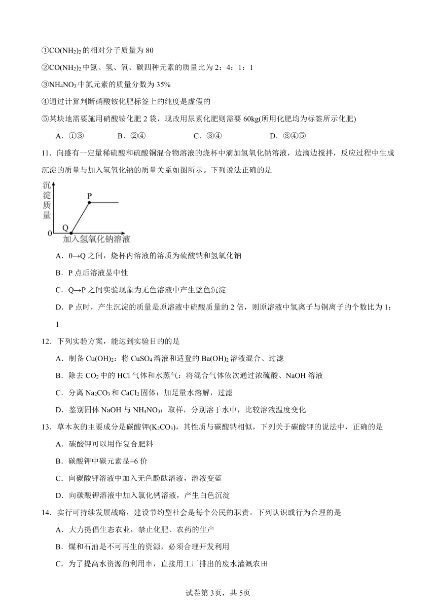 第十一单元盐化肥单元训练题-2023-2024学年九年级化学人教版下册（含答案）