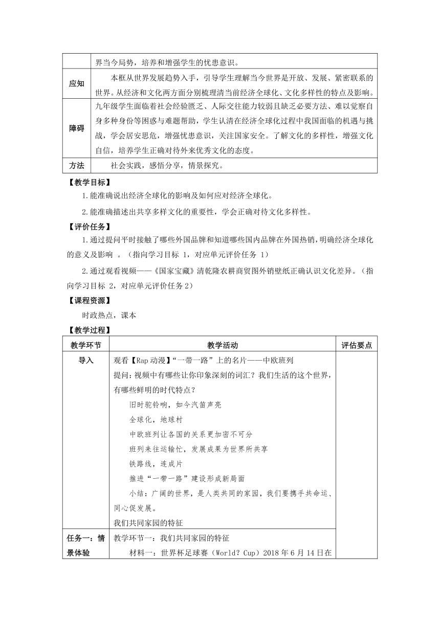 【核心素养目标】1.1开放互动的世界  教学设计（表格式）