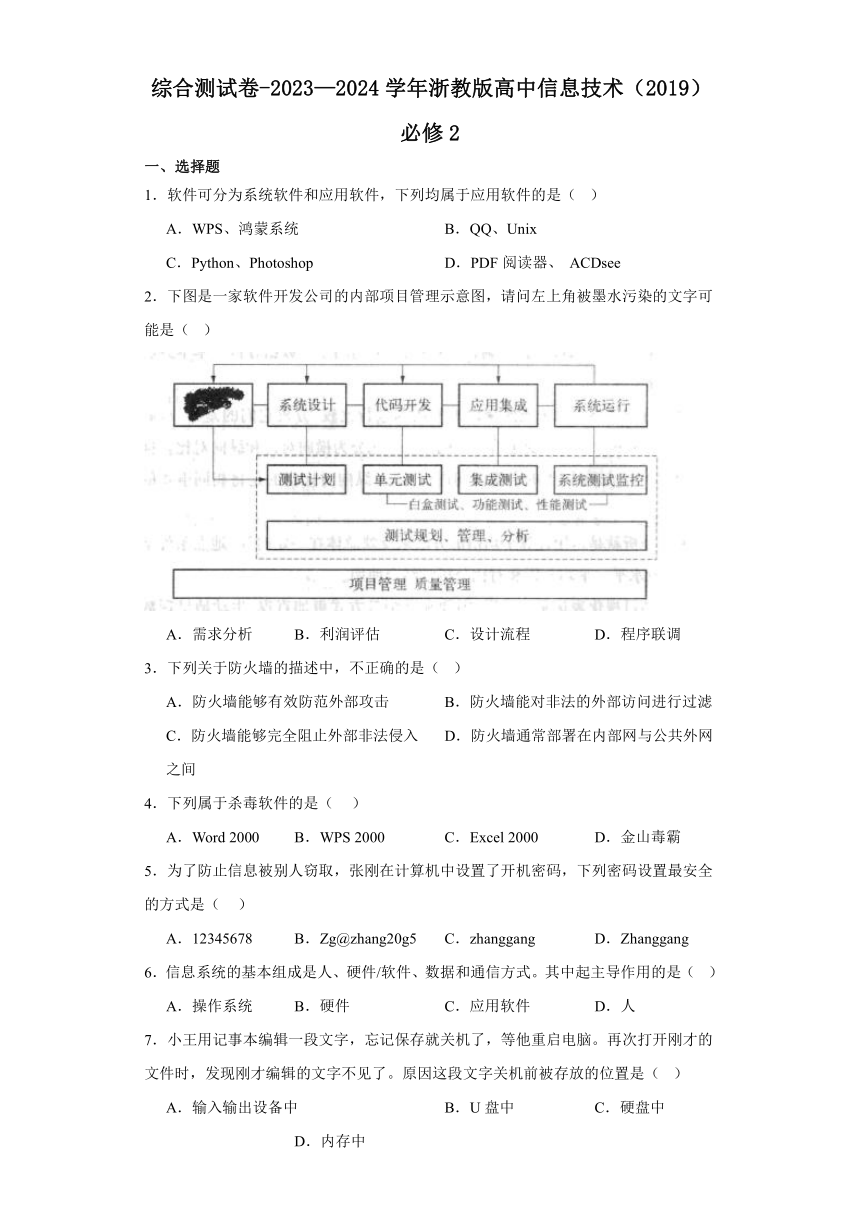 综合测试卷（含答案）-2023—2024学年浙教版高中信息技术（2019）必修2