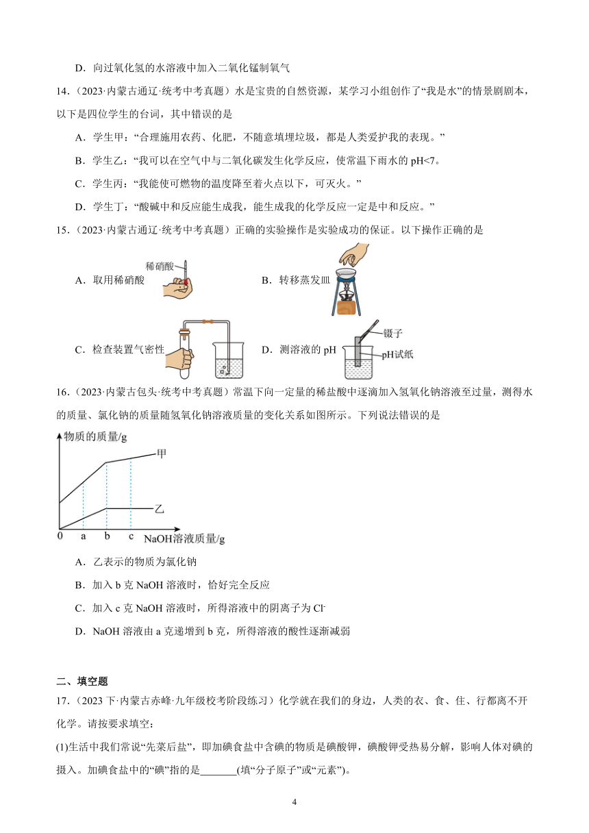 第十单元 酸和碱 综合复习题（含解析） （内蒙古地区适用）2023－2024学年人教版化学九年级下册