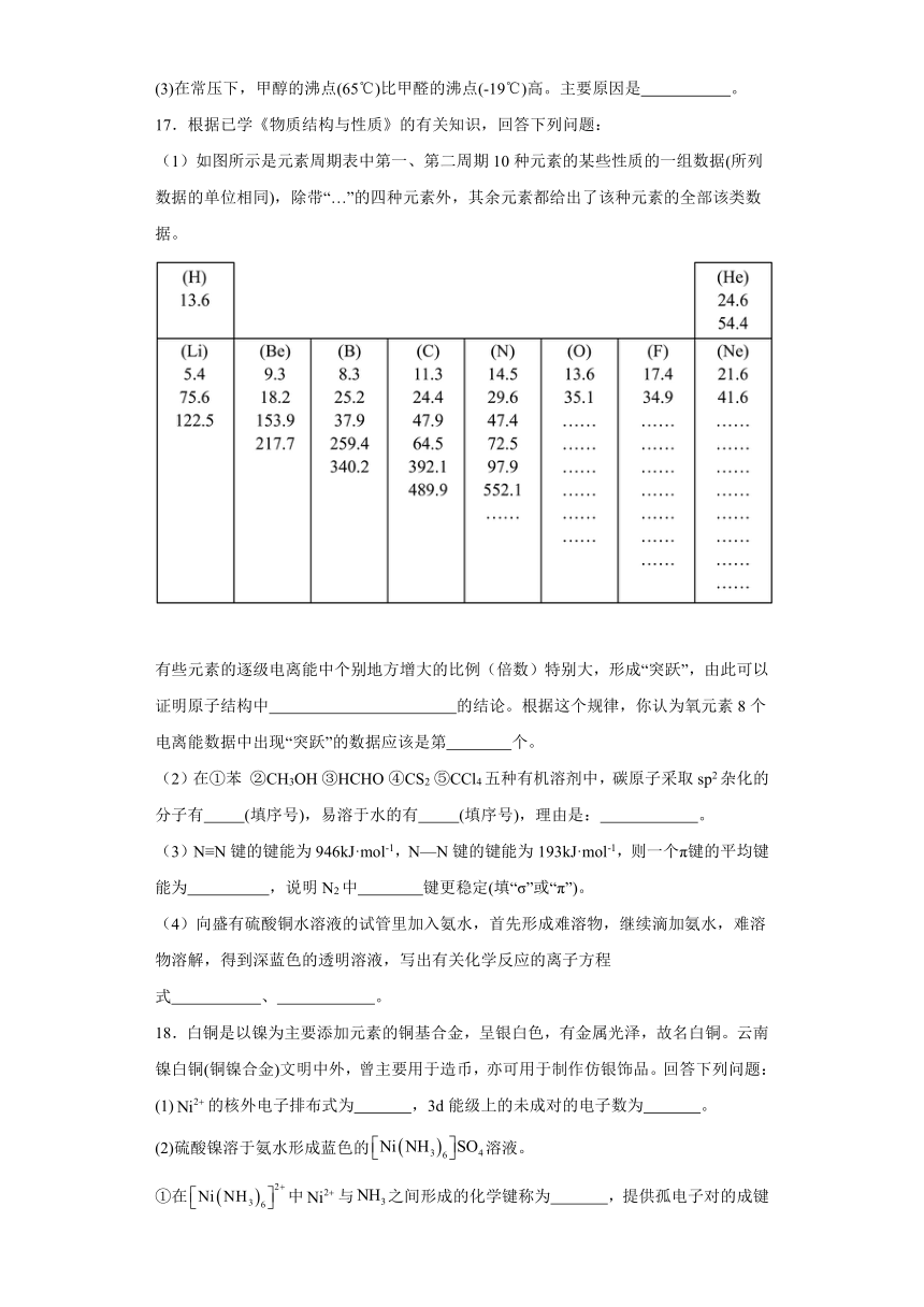 专题4 分子空间结构与物质性质 测试卷（含解析）2023-2024学年高二下学期化学苏教版（2019）选择性必修2