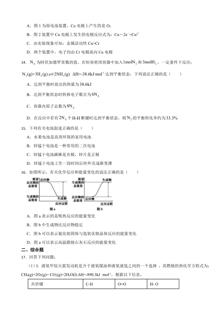 第1章 化学反应与能量转化 同步练习（含解析） 2023-2024学年高二上学期化学鲁科版（2019）选择性必修1