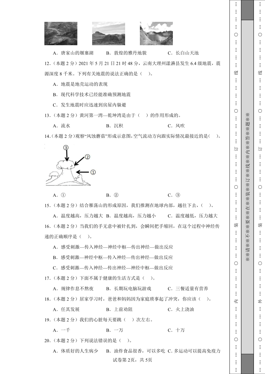 教科版（2017秋）2023-2024年五年级上册科学期末模拟试卷（一）（含答案解析）