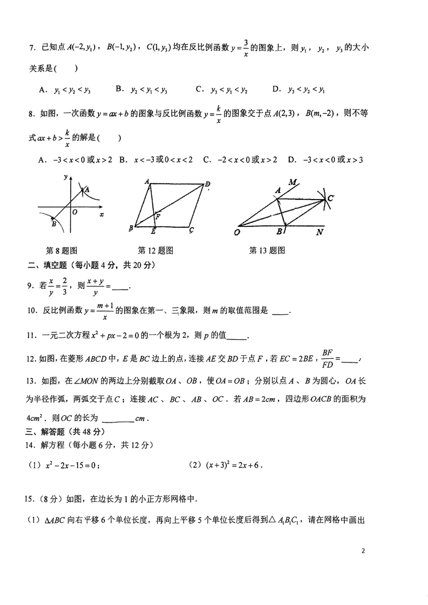 2023-2024学年四川省成都初中学校九年级（上）月考数学试卷（12月份）(图片版无答案)